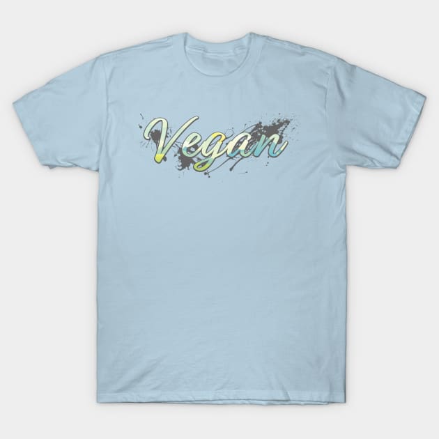 Happy Vegan Sunny Paint Splatter Graphic Logo T-Shirt T-Shirt by NearlyNow